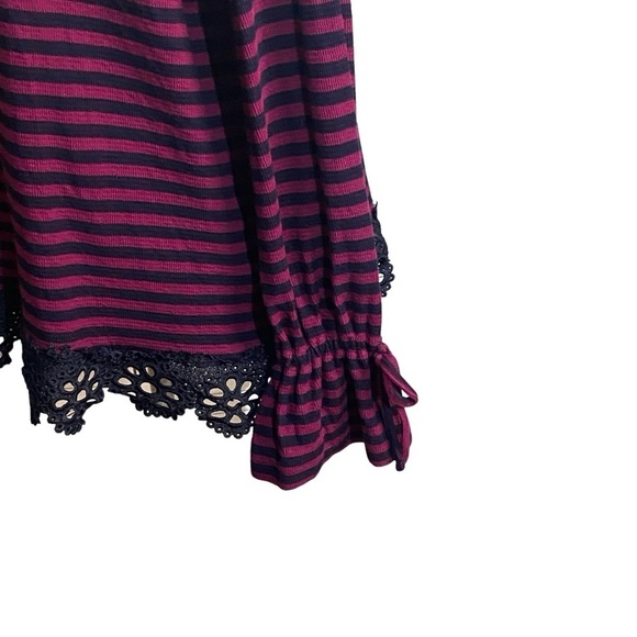 Crown & Ivy Navy Striped Lace Trimmed Pullover Top - Picture 5 of 10